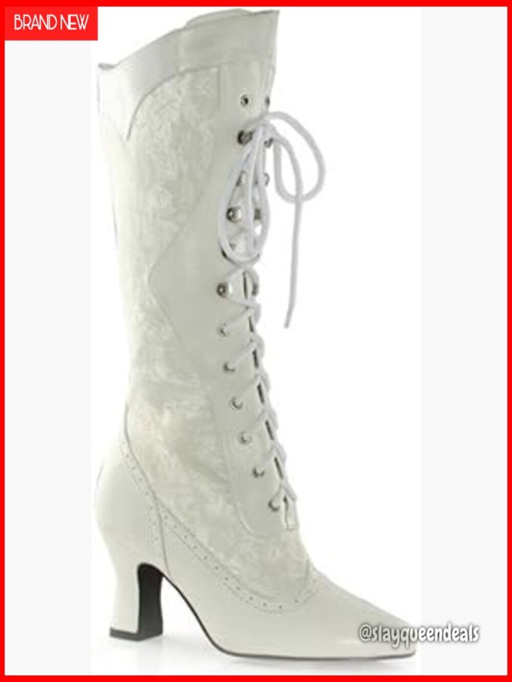 Women's Lace Heel Boots 2.5" Stacked Heel Knee High Victorian Costume